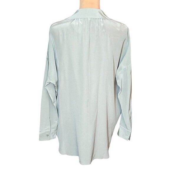 NEW ZOE & SAM 100% Silk Blouse Sz.M Oversized Light Gray Career Minimalist - Picture 6 of 11